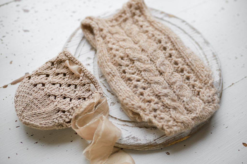 Knitted jumpsuit and bonnet, newborn photo shoot props set, newborn girl photo shoot outfit, newborn props, baby shower gift