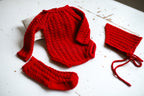 Knitted set for a newborn: jumpsuit, bonnet and socks, clothes for a newborn photo shoot, a gift for a party in honor of the future baby, clothes for discharge from the hospital.