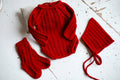 Knitted set for a newborn: jumpsuit, bonnet and socks, clothes for a newborn photo shoot, a gift for a party in honor of the future baby, clothes for discharge from the hospital.