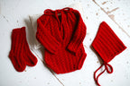 Knitted set for a newborn: jumpsuit, bonnet and socks, clothes for a newborn photo shoot, a gift for a party in honor of the future baby, clothes for discharge from the hospital.