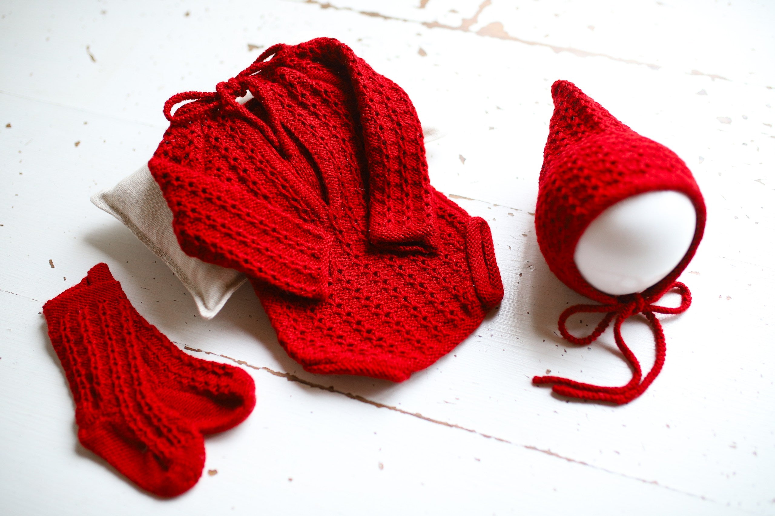 Knitted set for a newborn: jumpsuit, bonnet and socks, clothes for a newborn photo shoot, a gift for a party in honor of the future baby, clothes for discharge from the hospital.