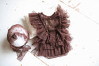 A lace jumpsuit and bonnet set for a newborn girl: perfect for a photo shoot, a hospital discharge outfit, a christening gown, a newborn photo shoot prop, or a baby shower gift.