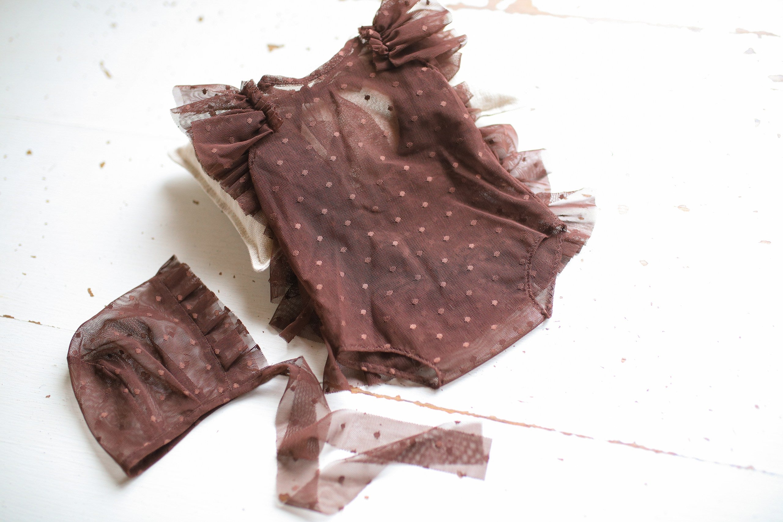 A lace jumpsuit and bonnet set for a newborn girl: perfect for a photo shoot, a hospital discharge outfit, a christening gown, a newborn photo shoot prop, or a baby shower gift.