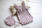 Knitted jumpsuit and bonnet, newborn photo shoot props set, newborn girl photo shoot outfit, newborn props, baby shower gift