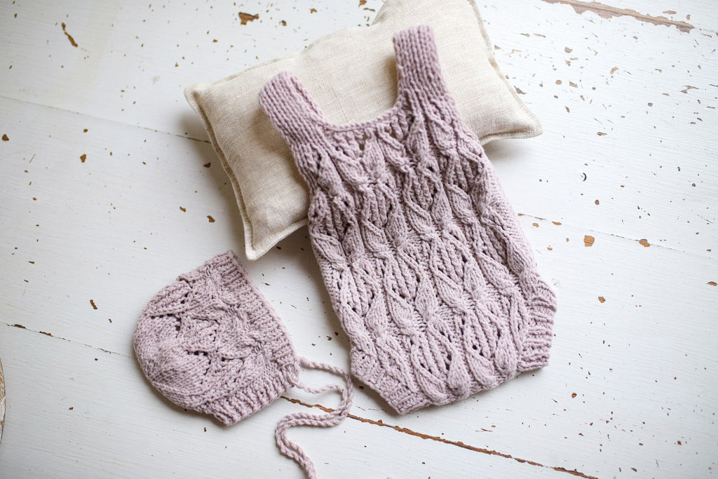 Knitted jumpsuit and bonnet, newborn photo shoot props set, newborn girl photo shoot outfit, newborn props, baby shower gift
