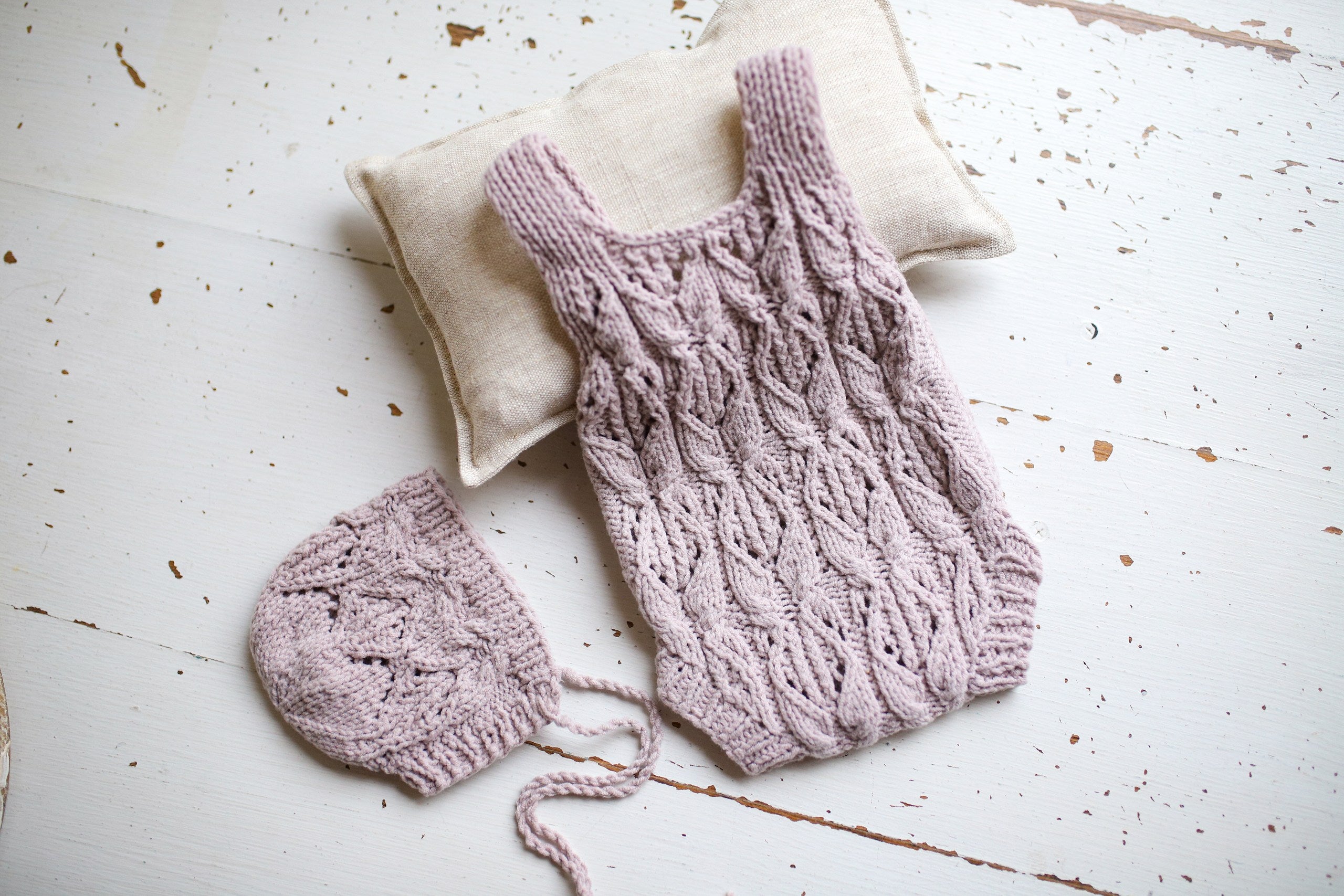 Knitted jumpsuit and bonnet, newborn photo shoot props set, newborn girl photo shoot outfit, newborn props, baby shower gift