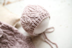 Knitted jumpsuit and bonnet, newborn photo shoot props set, newborn girl photo shoot outfit, newborn props, baby shower gift