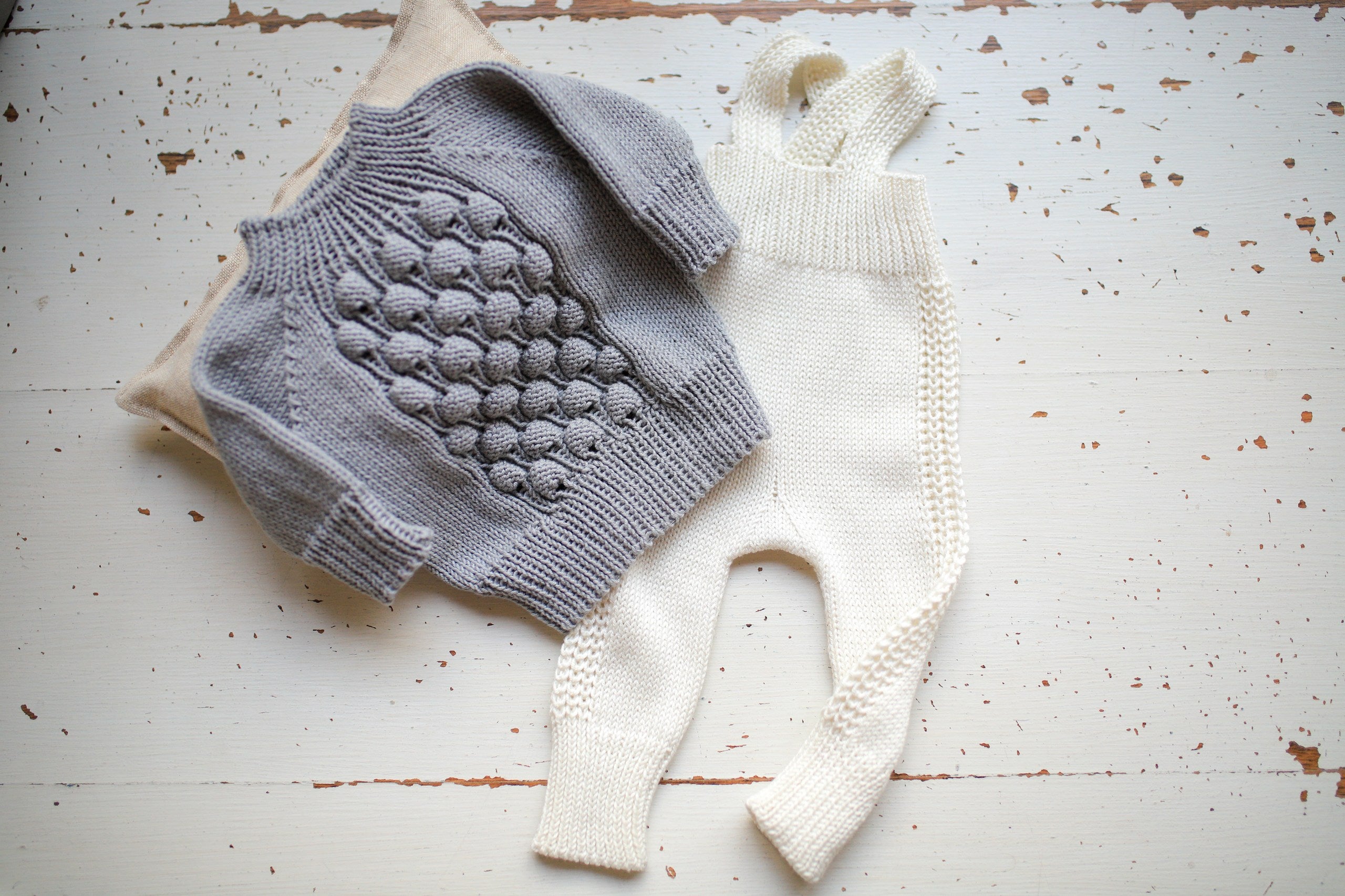 Handmade Knitted Newborn Baby Set Suspender Pants and Sweater Cotton Baby Outfit Newborn Photo Shoot Props Newborn Photography Set Baby Shower Gift