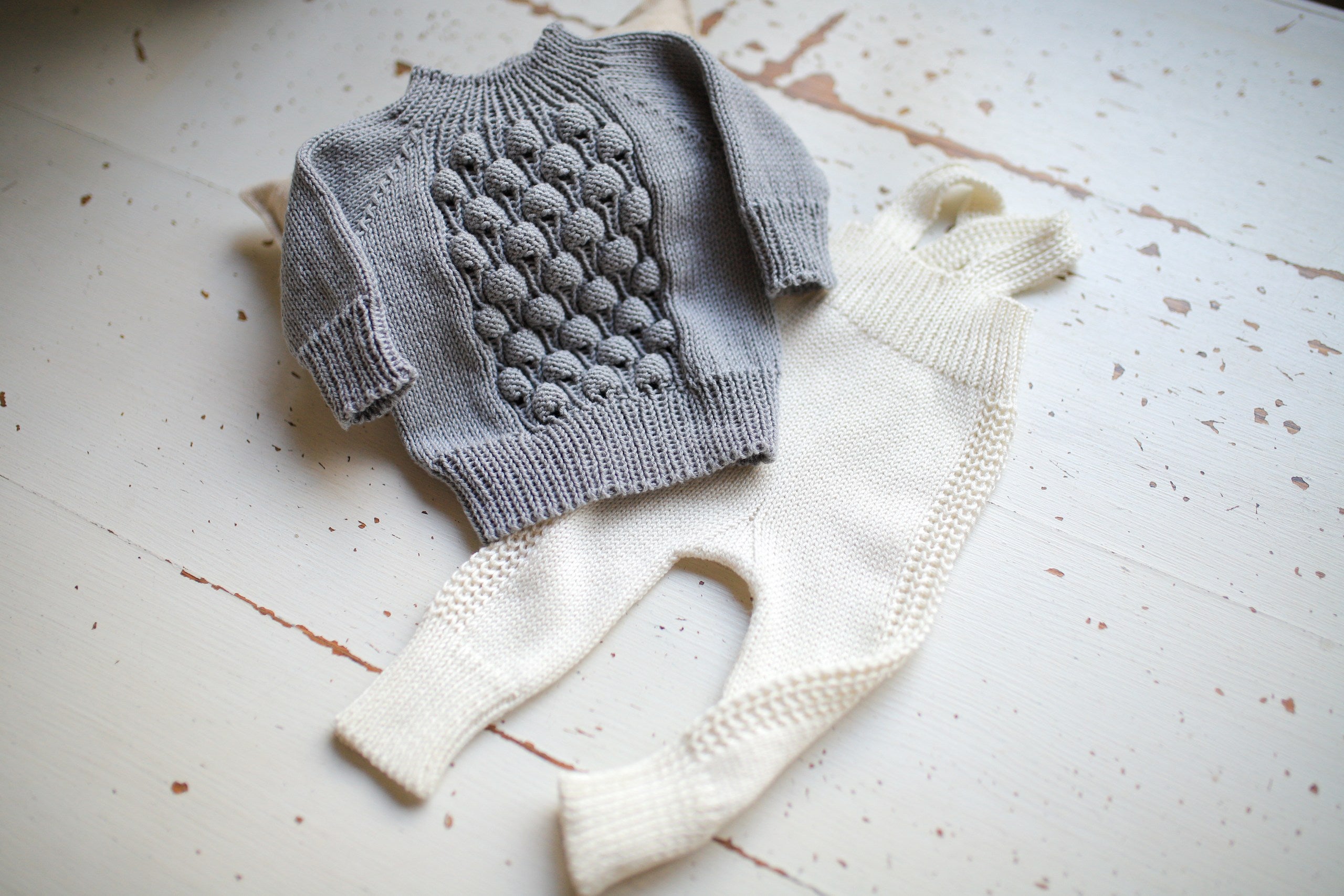 Handmade Knitted Newborn Baby Set Suspender Pants and Sweater Cotton Baby Outfit Newborn Photo Shoot Props Newborn Photography Set Baby Shower Gift