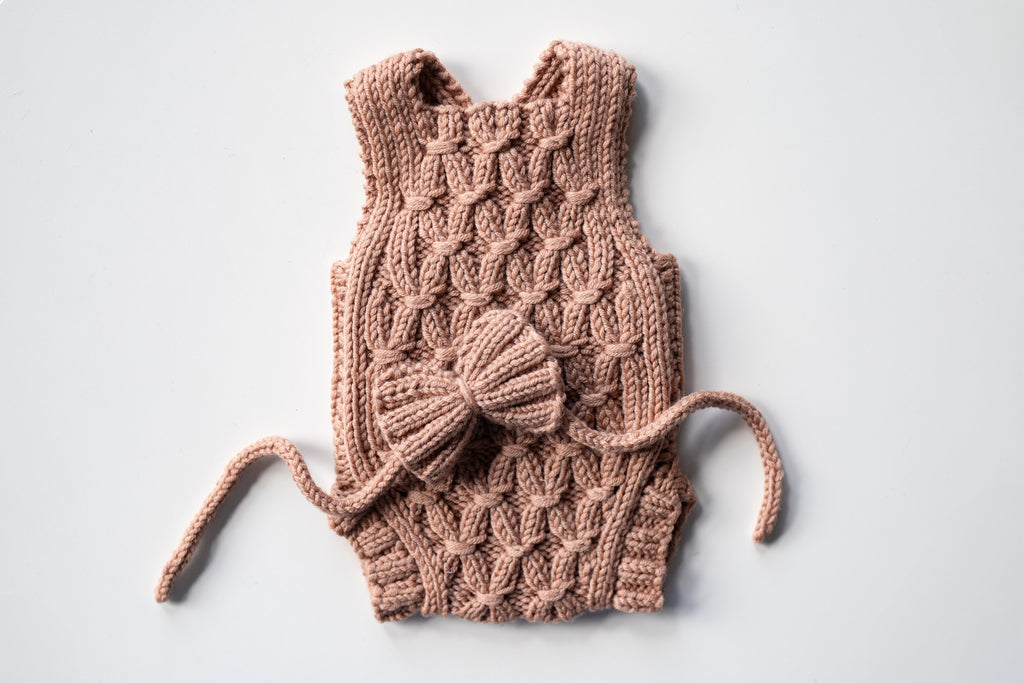 Knitted jumpsuit and headband, newborn photo shoot prop set, newborn girl photo shoot clothes, maternity gift