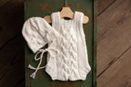 Knitted jumpsuit and bonnet, newborn photo shoot props set, newborn girl photo shoot outfit, maternity gift, newborn props