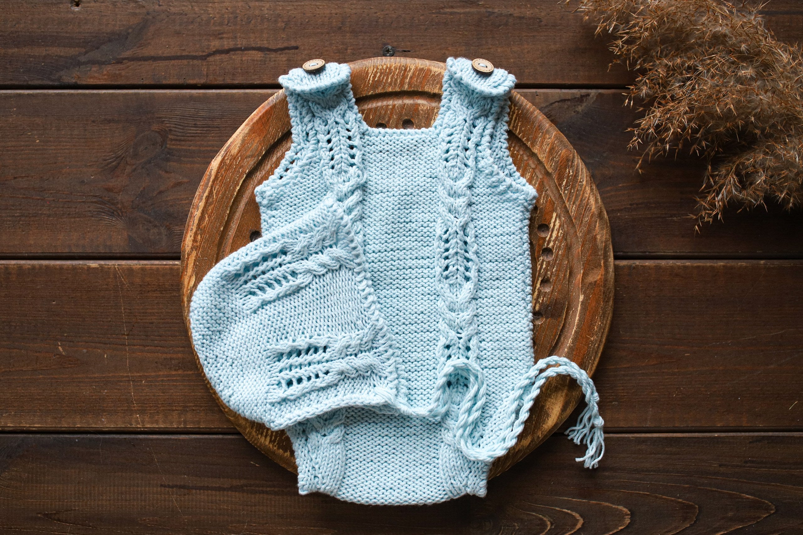 Knitted jumpsuit and bonnet, newborn photography props set, newborn photography clothes, newborn girl photo shoot clothes, maternity gift