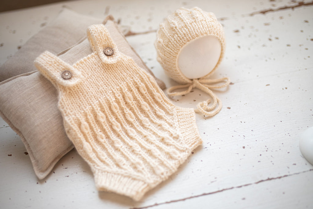Newborn Baby Set: Romper and Cap, Gender Neutral Baby Outfit, Wool Blend Romper, Newborn Photo Shoot Outfit, Newborn Photo Prop Set, Baby Shower Gift