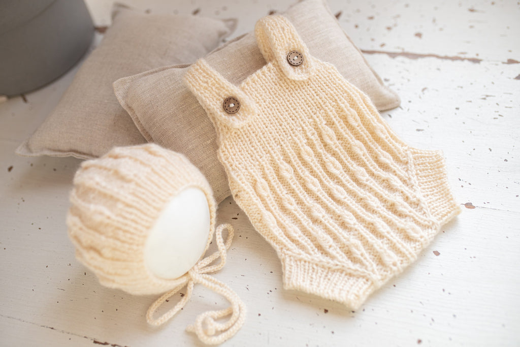 Newborn Baby Set: Romper and Cap, Gender Neutral Baby Outfit, Wool Blend Romper, Newborn Photo Shoot Outfit, Newborn Photo Prop Set, Baby Shower Gift