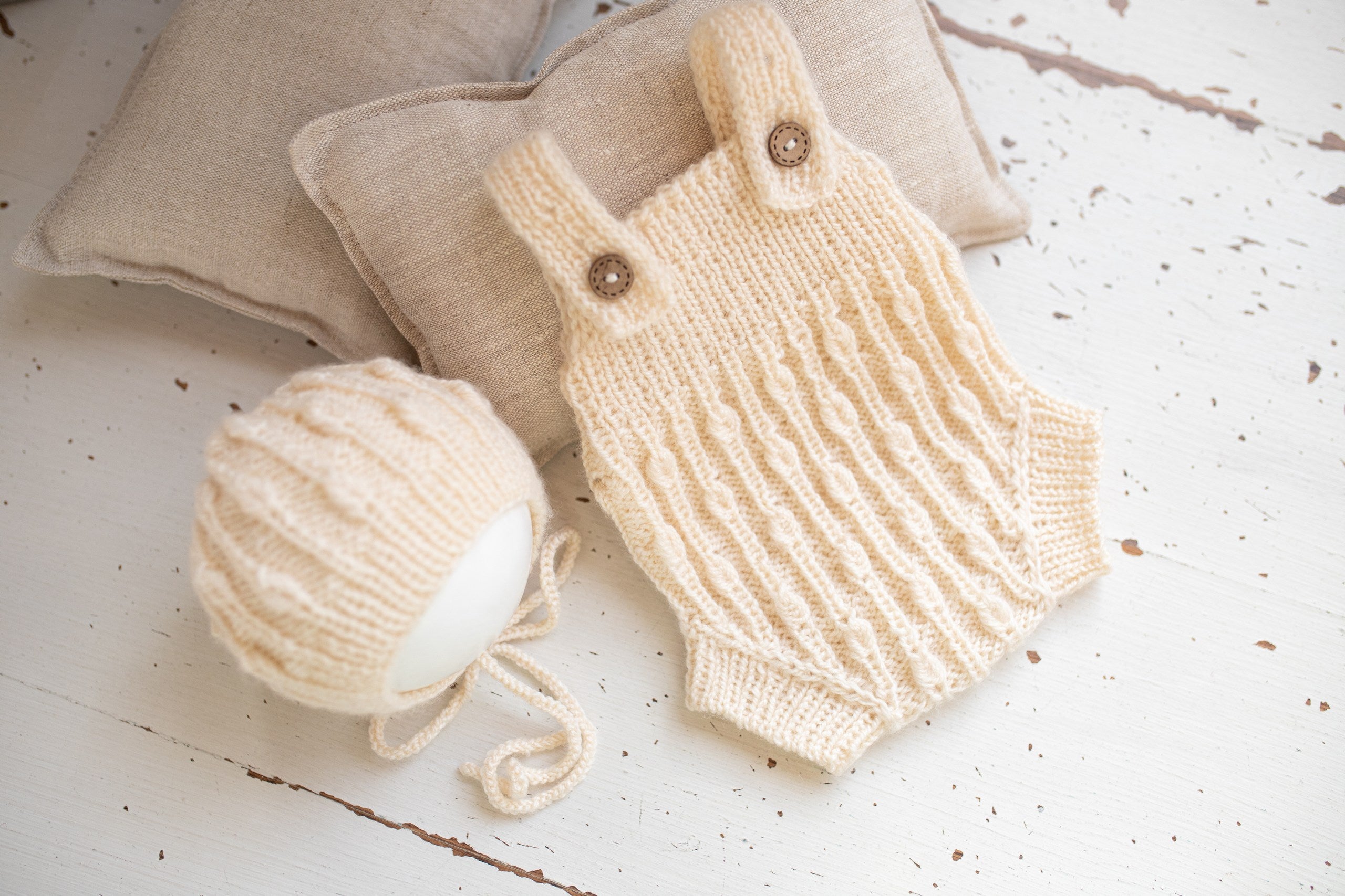 Newborn Baby Set: Romper and Cap, Gender Neutral Baby Outfit, Wool Blend Romper, Newborn Photo Shoot Outfit, Newborn Photo Prop Set, Baby Shower Gift