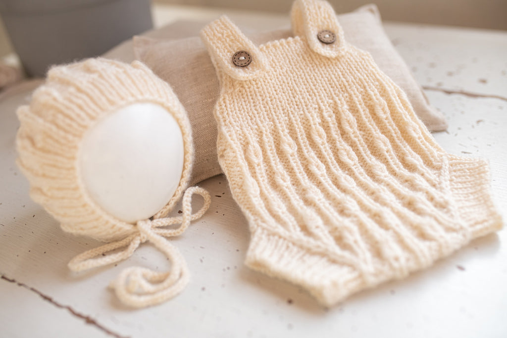 Newborn Baby Set: Romper and Cap, Gender Neutral Baby Outfit, Wool Blend Romper, Newborn Photo Shoot Outfit, Newborn Photo Prop Set, Baby Shower Gift