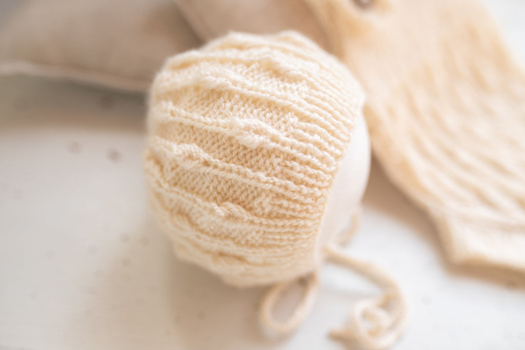 Newborn Baby Set: Romper and Cap, Gender Neutral Baby Outfit, Wool Blend Romper, Newborn Photo Shoot Outfit, Newborn Photo Prop Set, Baby Shower Gift