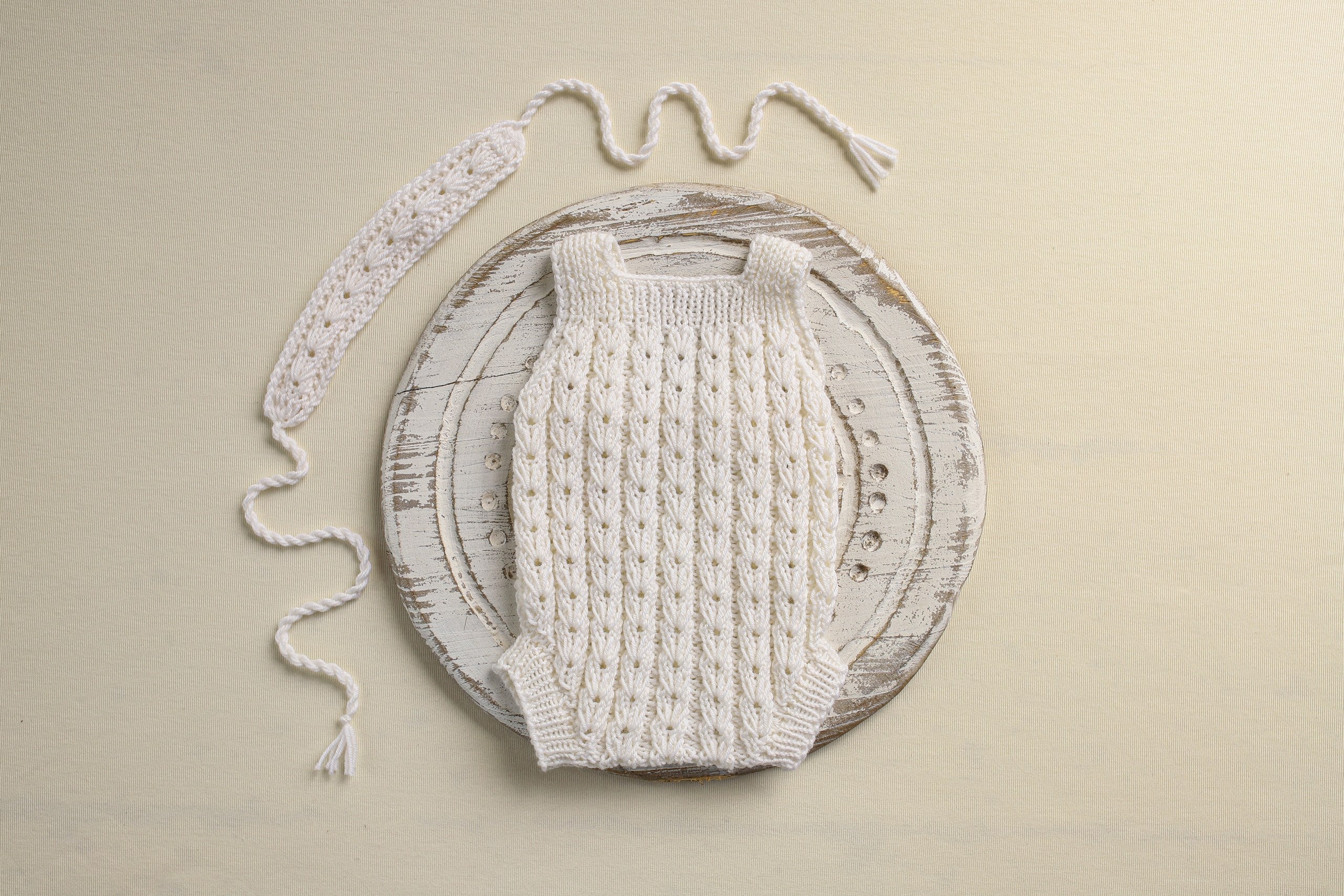 Knitted jumpsuit and headband, newborn photo shoot prop set, newborn girl photo shoot clothes, maternity gift.