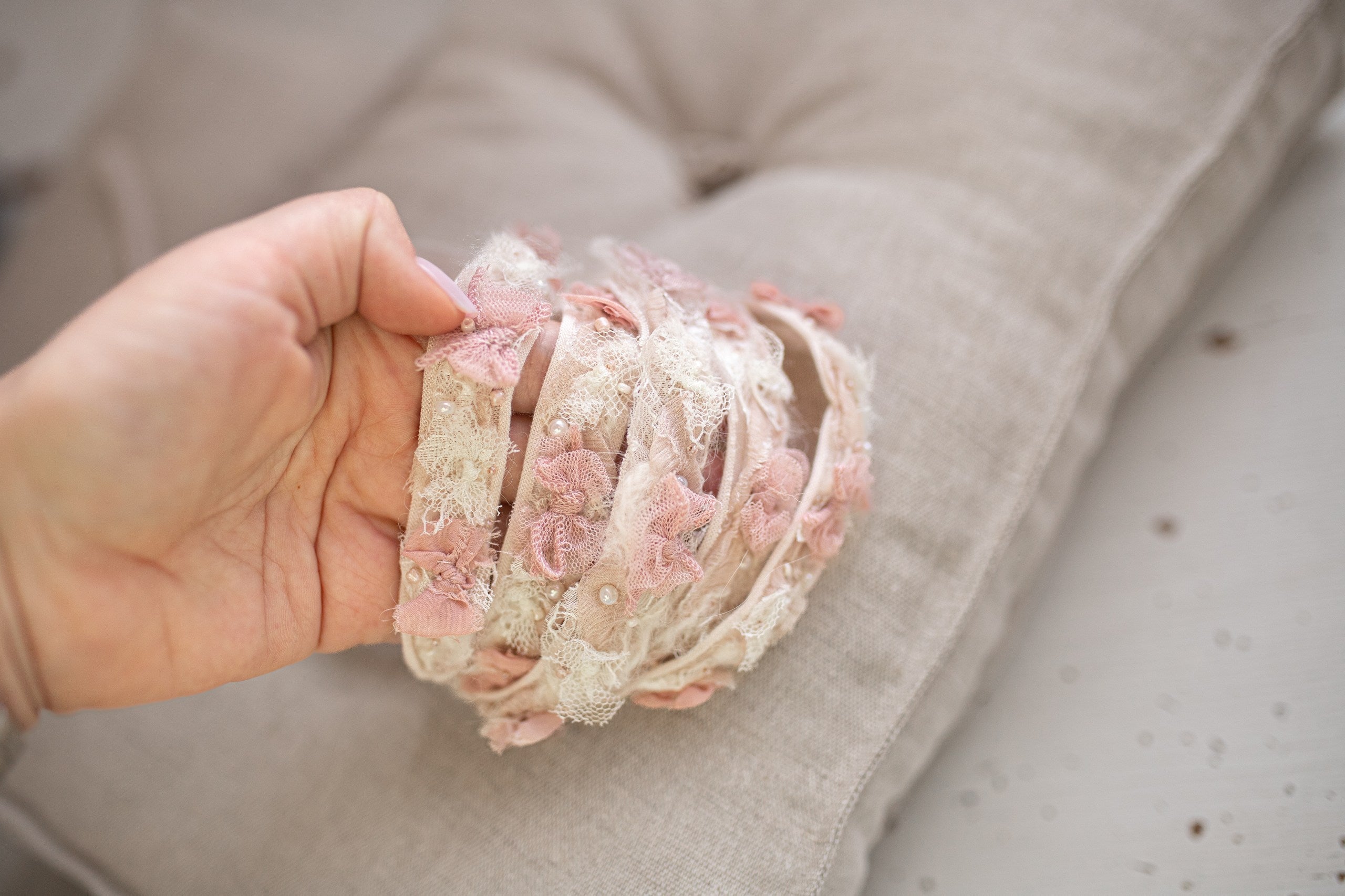 Newborn Baby Props: Bow Headband, Soft Lace Tie, Newborn Photo Props, Delicate Floral Headband, Baby Shower Favor, Newborn Props. (Copy)