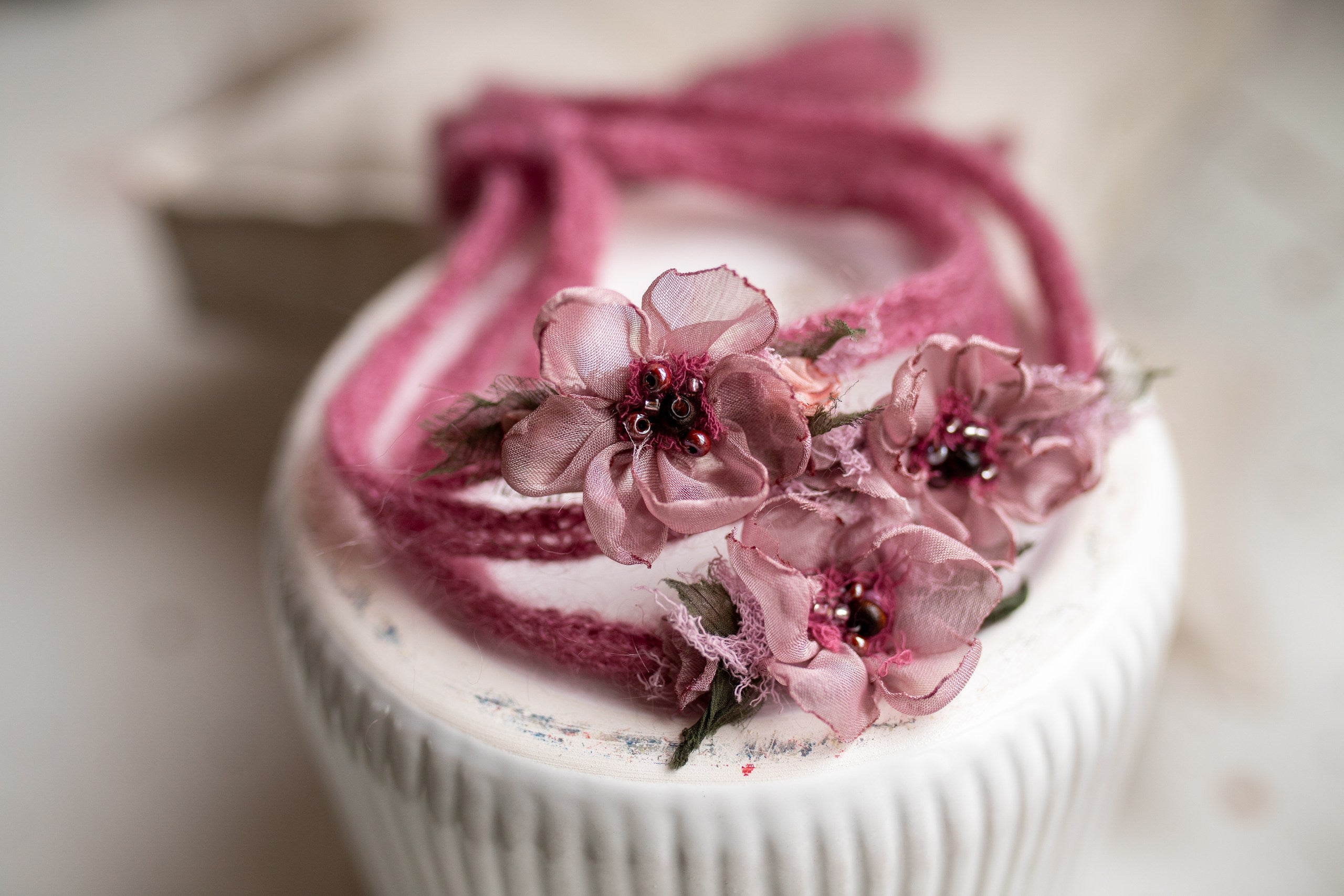 Newborn baby girl lace headband, dainty baby headband, newborn flower accessory, newborn photo shoot props, delicate pink flower headband for baby