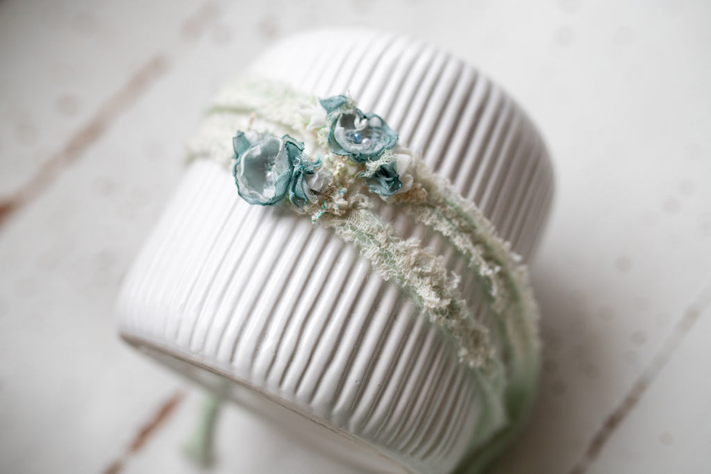 Newborn Boho Headband, Newborn Baby Girl Lace Headband, Ivory Floral Headband, Newborn Flower Accessory, Newborn Photo Prop, Flower Headband