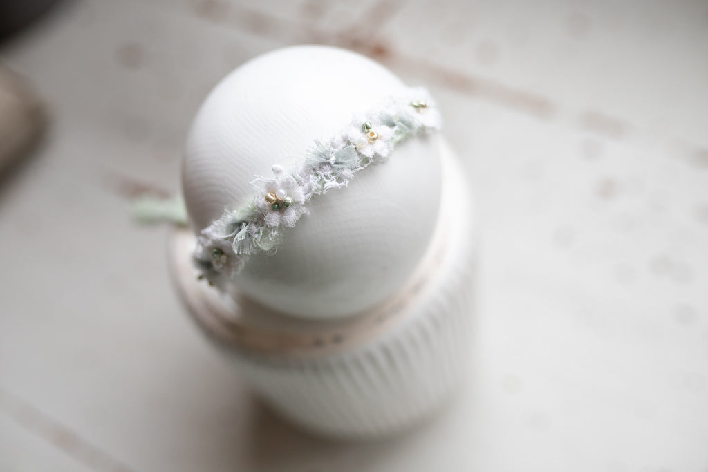 Newborn baby girl lace headband, newborn boho headband, ivory baby girl floral headband, newborn flower accessory, newborn photo props, flower headband