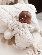 Knitted set for a newborn: jumpsuit, bonnet and socks, clothes for a newborn photo shoot, a gift for a party in honor of the future baby, clothes for discharge from the hospital.