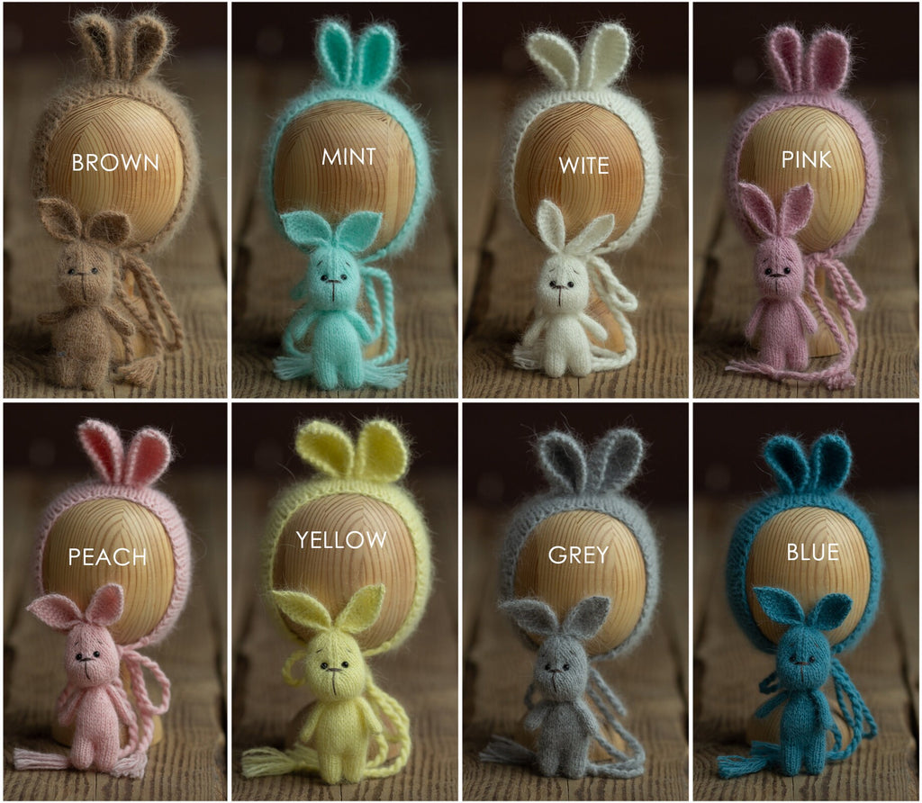 Newborn Knit Bunny Outfit with Toy, Newborn Bunny Hat, Newborn Photography Props Set,Newborn Bunny Outfit,Newborn Photo Props,Knitted Outfit