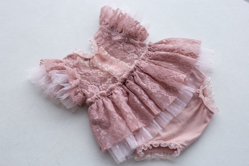Pink romper for newborn girl elegant lace trim,Newborn Girl Outfit,Newborn Photography Props,Newborn Photo Props,