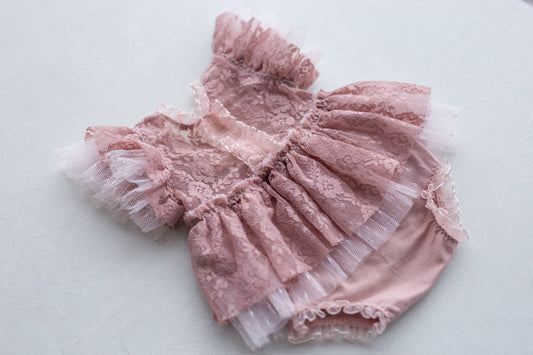 Pink romper for newborn girl elegant lace trim,Newborn Girl Outfit,Newborn Photography Props,Newborn Photo Props,