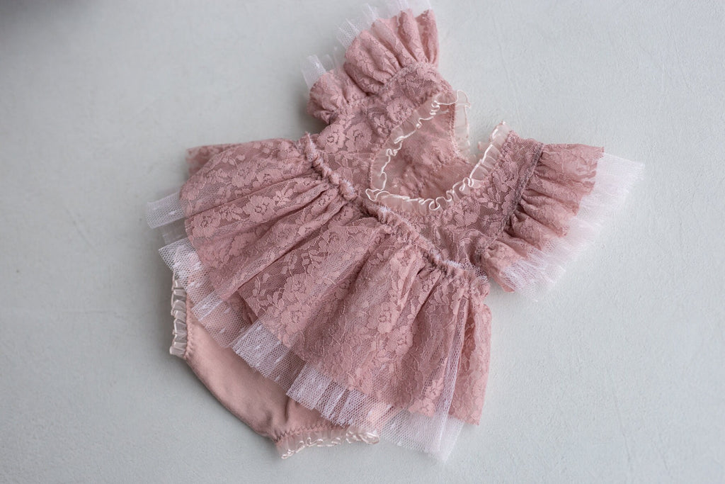 Pink romper for newborn girl elegant lace trim,Newborn Girl Outfit,Newborn Photography Props,Newborn Photo Props,