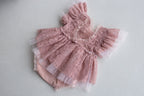Pink romper for newborn girl elegant lace trim,Newborn Girl Outfit,Newborn Photography Props,Newborn Photo Props,