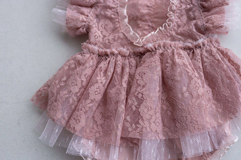 Pink romper for newborn girl elegant lace trim,Newborn Girl Outfit,Newborn Photography Props,Newborn Photo Props,