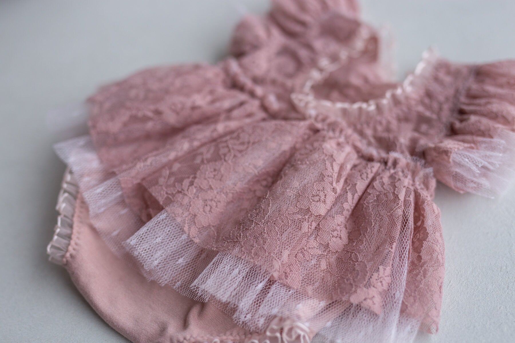 Pink romper for newborn girl elegant lace trim,Newborn Girl Outfit,Newborn Photography Props,Newborn Photo Props,