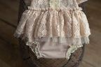 Beige romper newborn girl elegant lace trim,Newborn Girl Outfit,Newborn Photography Prop,Newborn Photo Prop,Newborn baby gift,Pregnancy gift