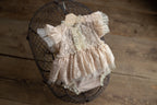 Beige romper newborn girl elegant lace trim,Newborn Girl Outfit,Newborn Photography Prop,Newborn Photo Prop,Newborn baby gift,Pregnancy gift
