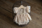 Beige romper newborn girl elegant lace trim,Newborn Girl Outfit,Newborn Photography Prop,Newborn Photo Prop,Newborn baby gift,Pregnancy gift
