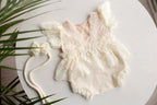 Cream Newborn girl romper  with elegant lace trim & headband,Newborn Outfit,Pregnancy gift,,Newborn Photography Props,Newborn Photo Props