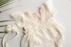 Cream Newborn girl romper  with elegant lace trim & headband,Newborn Outfit,Pregnancy gift,,Newborn Photography Props,Newborn Photo Props