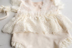 Cream Newborn girl romper  with elegant lace trim & headband,Newborn Outfit,Pregnancy gift,,Newborn Photography Props,Newborn Photo Props