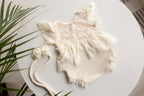 Cream Newborn girl romper  with elegant lace trim & headband,Newborn Outfit,Pregnancy gift,,Newborn Photography Props,Newborn Photo Props