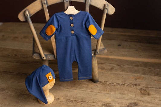 Newborn Boy Outfit,Newborn baby boy jersey romper with sleep cap,Newborn Photography Props,Newborn Boy Coming Home Outfit,Pregnancy gift