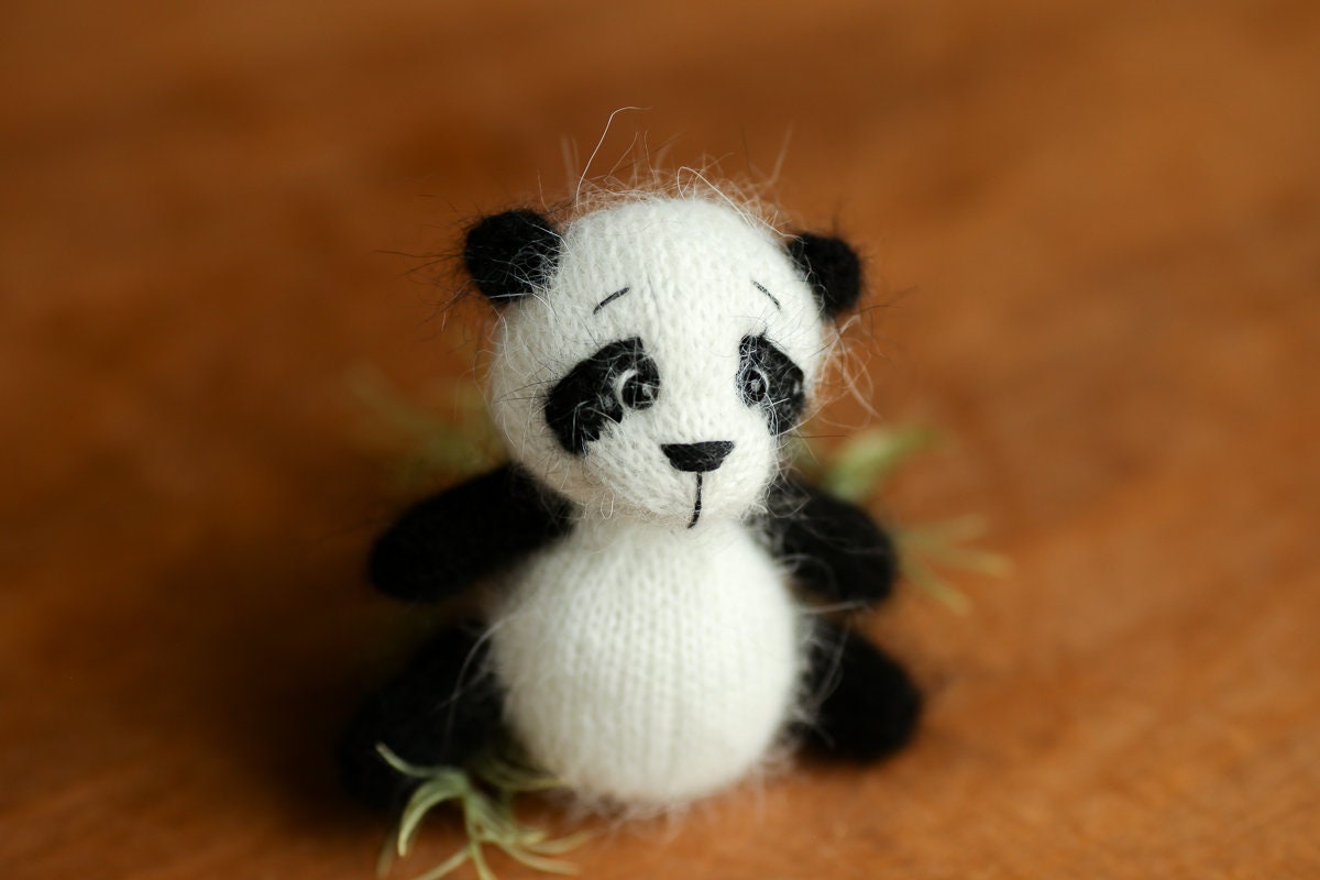 Newborn Knitted Panda Photography Props,Newborn Panda Hat,Newborn Knit Panda Toy,Baby Panda Crochet Toy,Newborn Photography Prop