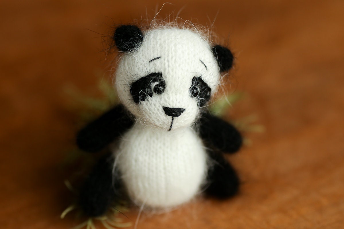 Newborn Knitted Panda Photography Props,Newborn Panda Hat,Newborn Knit Panda Toy,Baby Panda Crochet Toy,Newborn Photography Prop