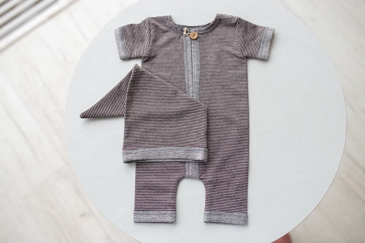 Newborn baby boy jersey romper & sleep cap,Newborn Outfit Boy,Newborn Photography Props,Newborn boy photoshoot outfit,Newborn photo prop,RTS