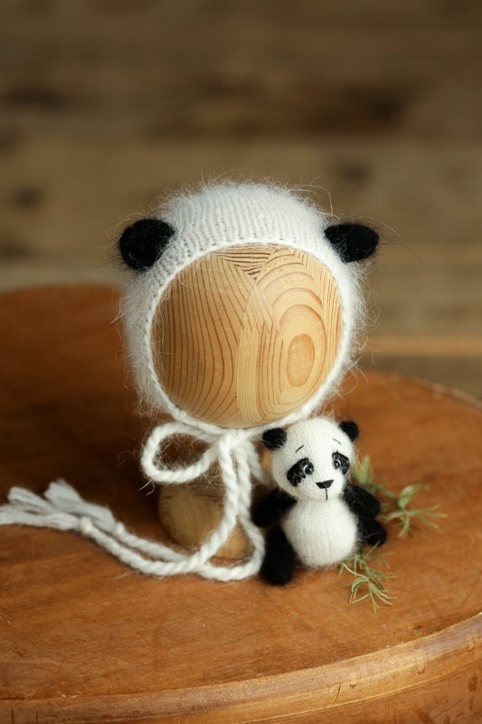 Newborn Knitted Panda Photography Props,Newborn Panda Hat,Newborn Knit Panda Toy,Baby Panda Crochet Toy,Newborn Photography Prop