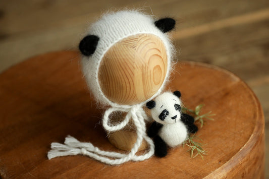 Newborn Knitted Panda Photography Props,Newborn Panda Hat,Newborn Knit Panda Toy,Baby Panda Crochet Toy,Newborn Photography Prop