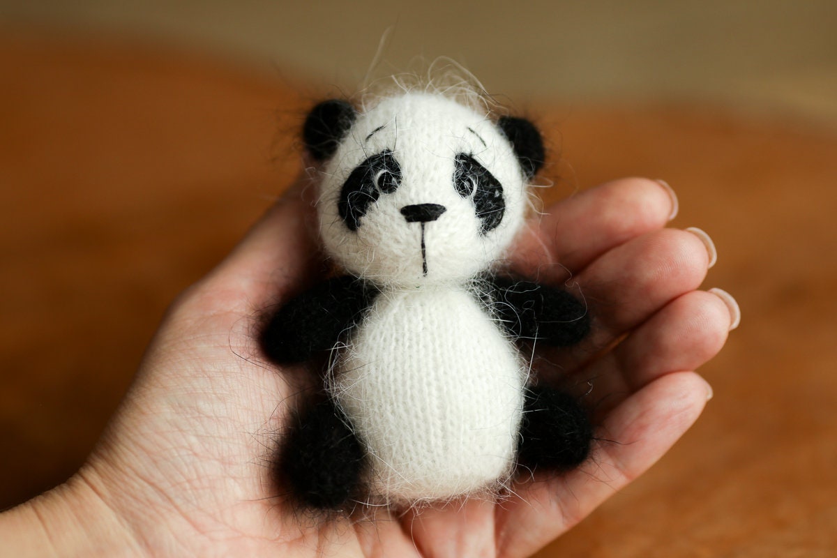 Newborn Knitted Panda Photography Props,Newborn Panda Hat,Newborn Knit Panda Toy,Baby Panda Crochet Toy,Newborn Photography Prop