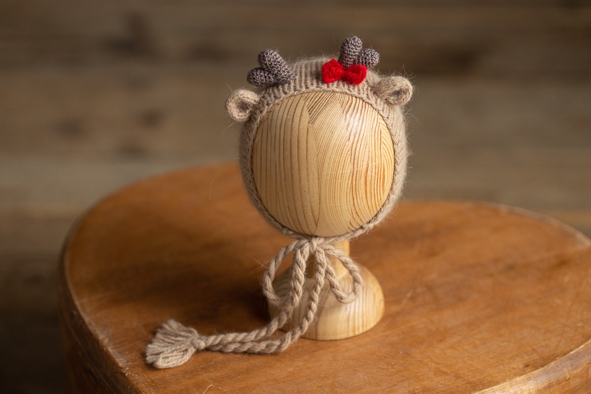 Newborn Knitted Deer Photography Props,Newborn Deer Hat,Newborn Knit Deer Toy,Baby Deer Crochet Toy,Newborn Photography Prop