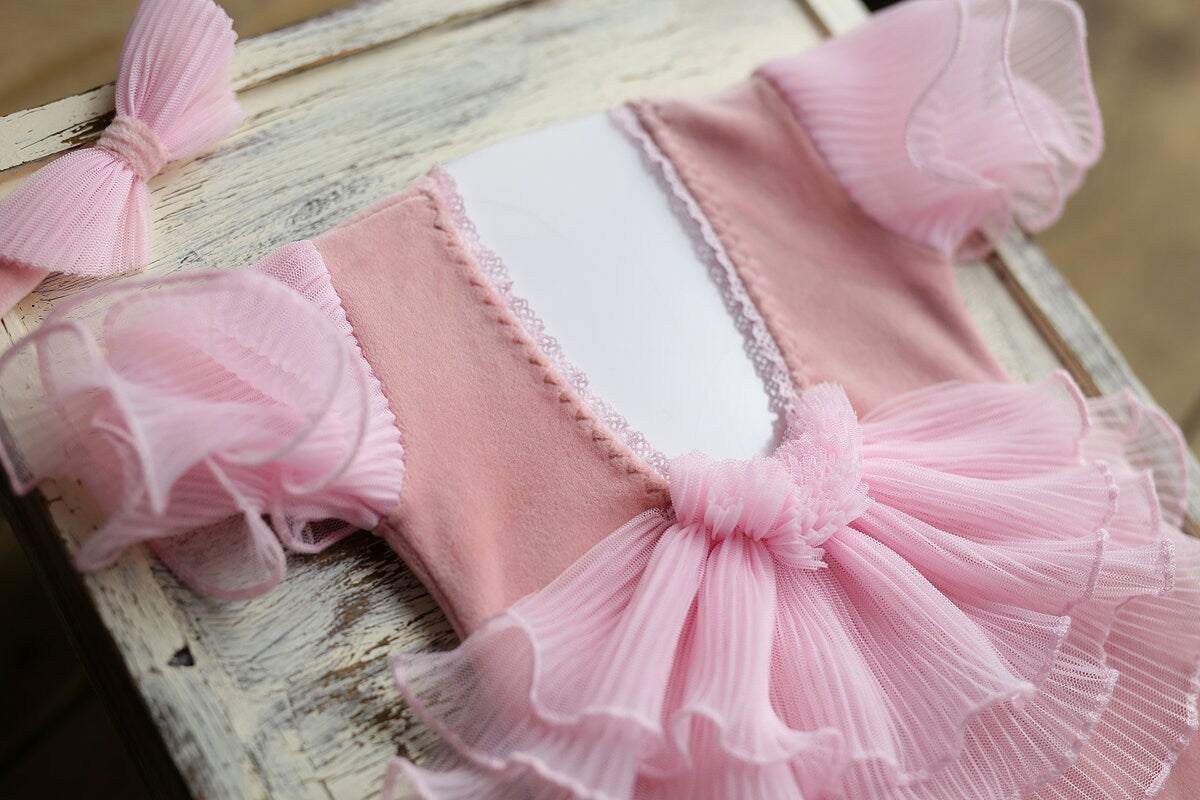 Newborn girl romper with elegant lace trim & headband,Newborn Romper,Newborn photography prop,Newborn photo outfit girl,Pregnancy gift